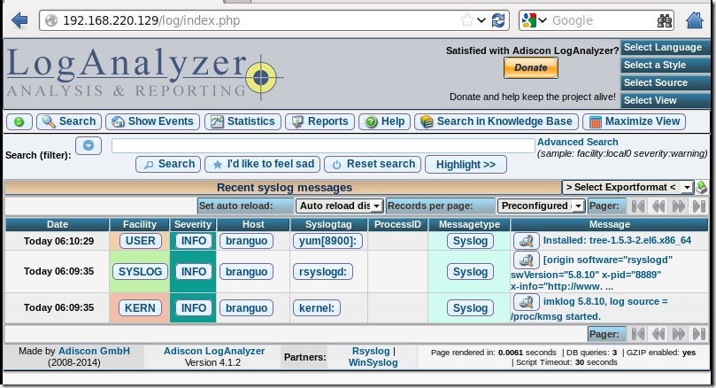 通过 webGUI 展示日志信息 (LogAnalyzer)