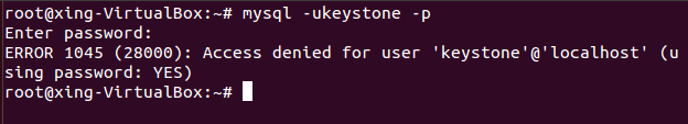 OpenStack Keystone 配置产生错误 Access denied for user'keystone'@'10.0.2.15'(using password: YES)＂) None N