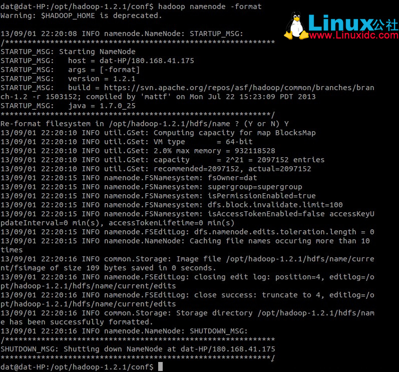Ubuntu 下 Hadoop 1.2.1 配置安装