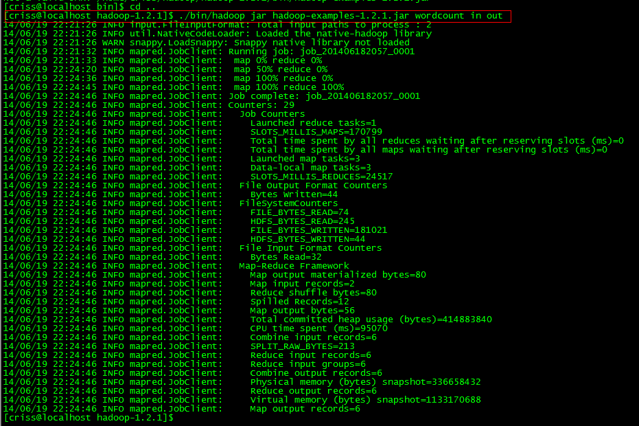 利用 WorkCount 程序验证部署好机群可以正常工作 利用 WorkCount 程序验证部署好机群可以正常工作