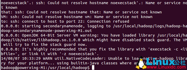 启动 Hadoop 时的 warn 提示