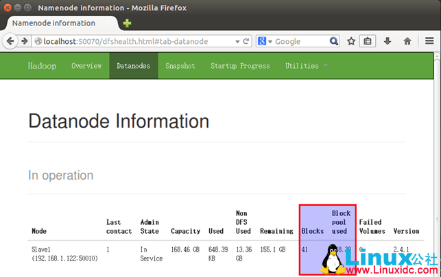 通过 Web 页面查看 DataNode 的状态