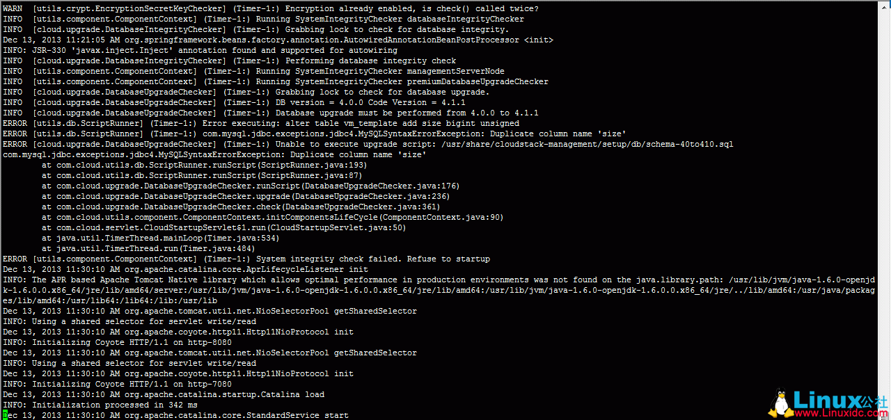 CloudStack 启动时检测数据库版本与代码版本出现 BUG