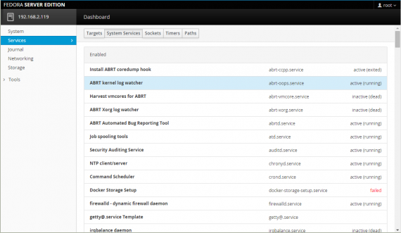 Fedora 23 Server 管理控制面板 Cockpit 截图欣赏 Fedora 23 Server 管理控制面板 Cockpit 截图欣赏