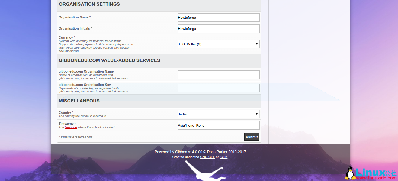 Organisation settings