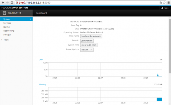 Fedora 23 Server 管理控制面板 Cockpit 截图欣赏 Fedora 23 Server 管理控制面板 Cockpit 截图欣赏