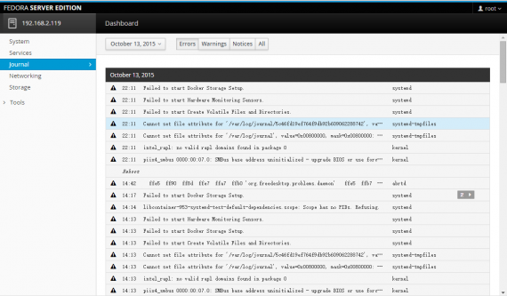 Fedora 23 Server 管理控制面板 Cockpit 截图欣赏 Fedora 23 Server 管理控制面板 Cockpit 截图欣赏