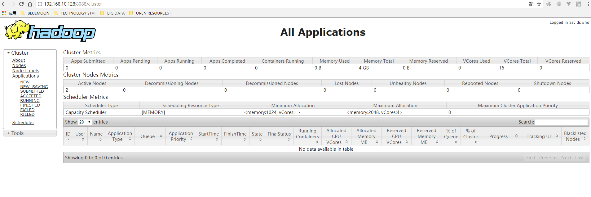CentOS 7 下搭建 Hadoop 2.9 分布式集群 CentOS 7 下搭建 Hadoop 2.9 分布式集群