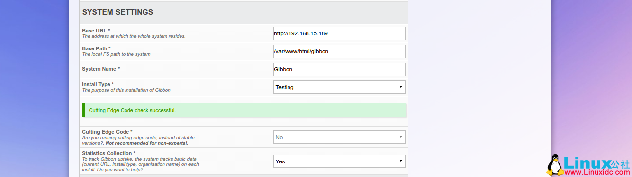 Gibbon System Settings