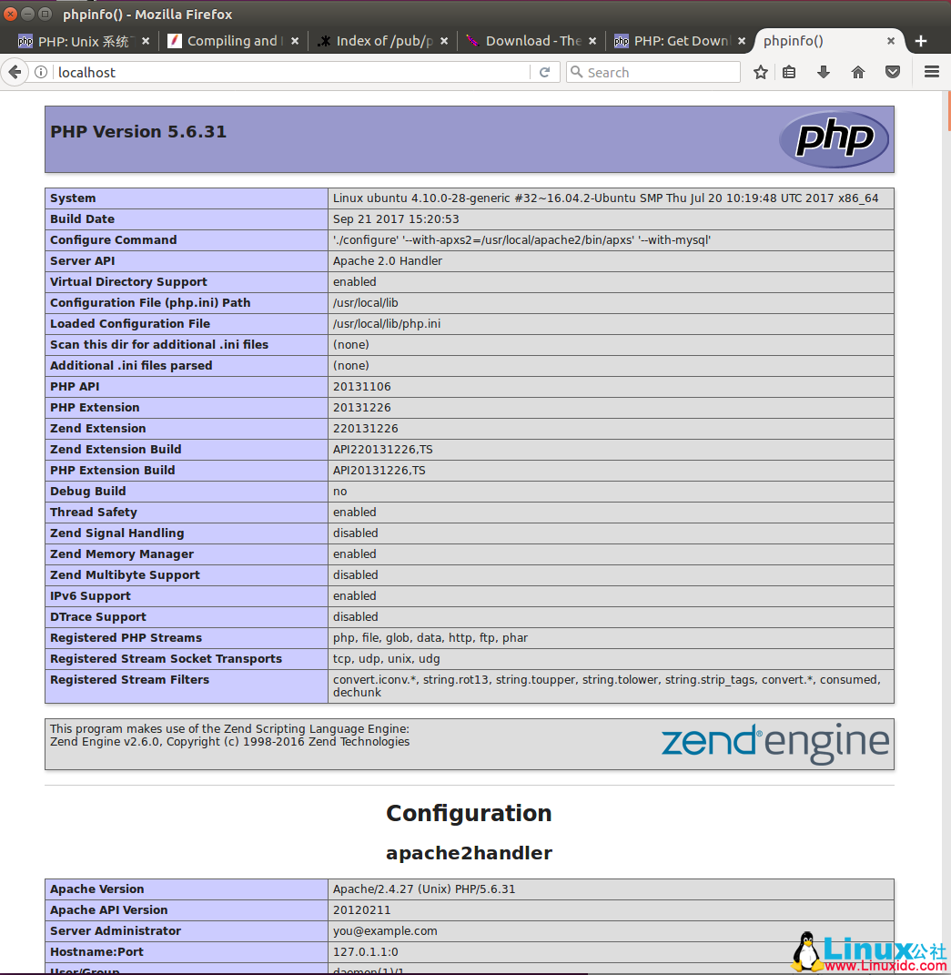Ubuntu 16.04 下配置 Apache2.4 + PHP5.6 Ubuntu 16.04 下配置 Apache2.4 + PHP5.6