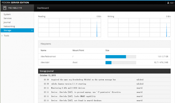 Fedora 23 Server 管理控制面板 Cockpit 截图欣赏 Fedora 23 Server 管理控制面板 Cockpit 截图欣赏