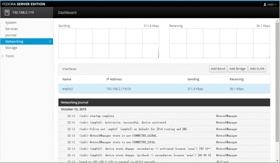Fedora 23 Server 管理控制面板 Cockpit 截图欣赏 Fedora 23 Server 管理控制面板 Cockpit 截图欣赏