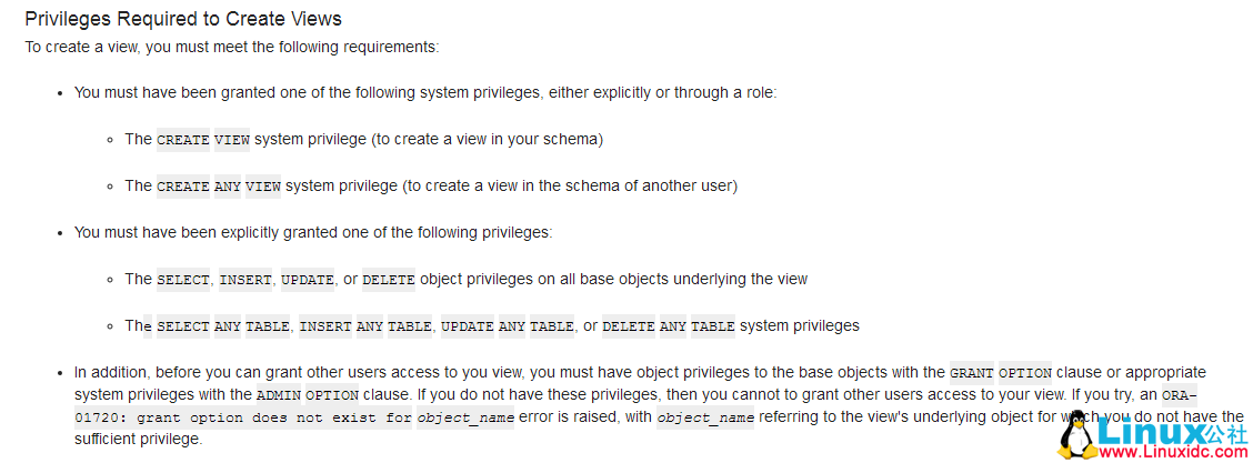 ORA-01720：grant option does not exist for '%s.%s'