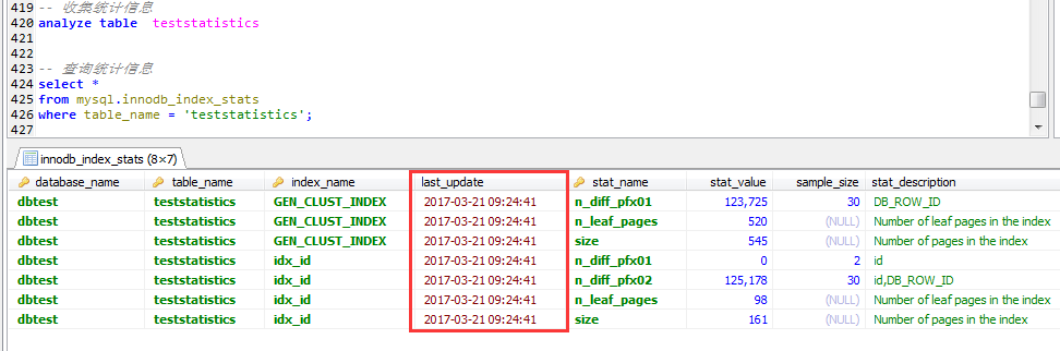 MySQL 索引统计信息更新相关的参数