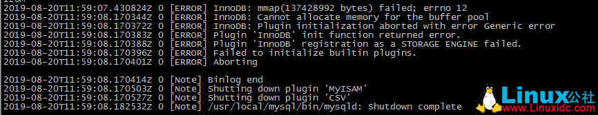 MySQL 启动提示 Cannot allocate memory for the buffer pool MySQL 启动提示 Cannot allocate memory for the buffer pool