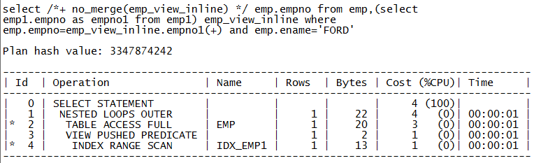 Oracle 查询转换之连接谓词推入
