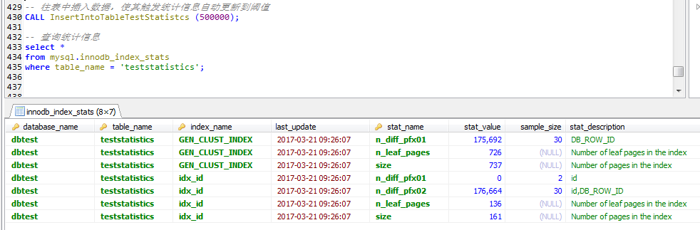 MySQL 索引统计信息更新相关的参数