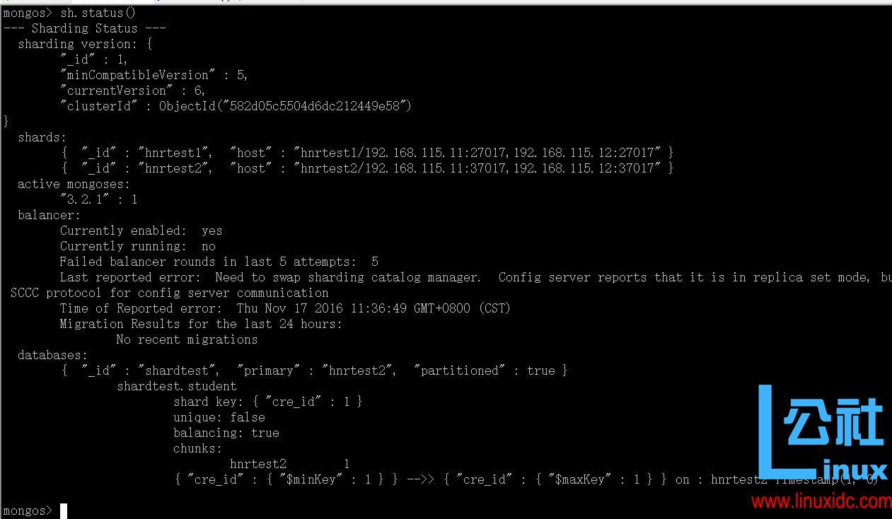 MongoDB 3 分片部署及故障模拟验证
