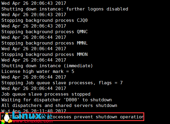 Oracle 关闭 (shutdown immediate) 时 hang 住