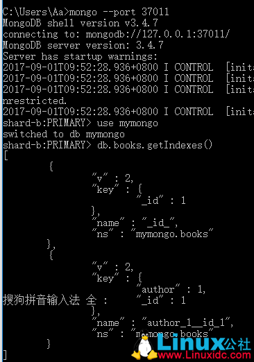 MongoDB 3.4 分片 由副本集组成