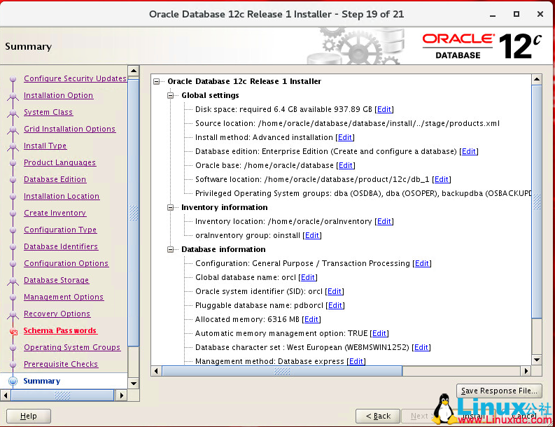 Oracle Linux 7.4 安装 Oracle 12C
