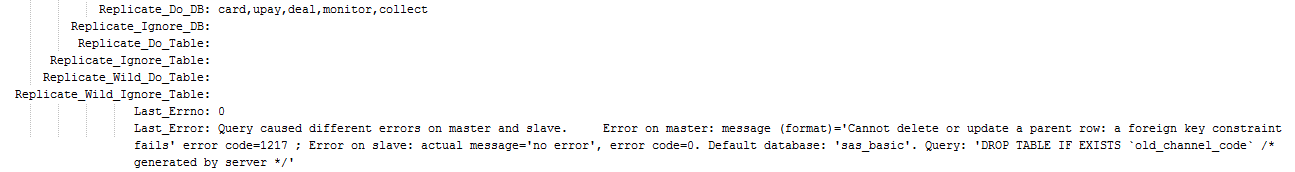 MySQL 主从复制中断报 error code=1217 错误解决