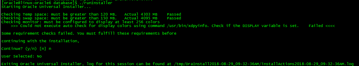 Oracle 11g 安装“无法使用命令 /usr/bin/xdpyinfo 自动检查显示器颜色”报错解决