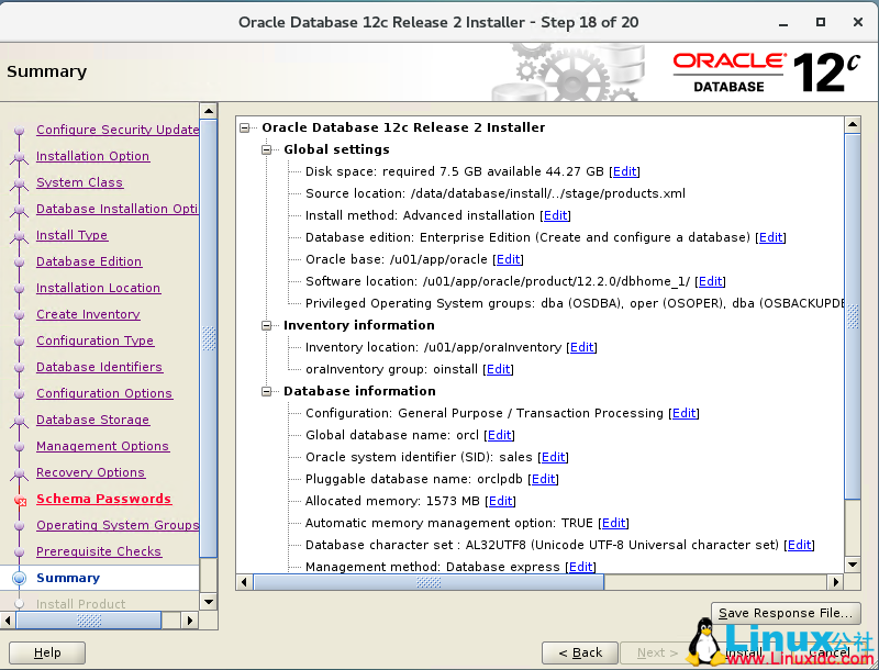 Linux 下 Oracle 12C R2 图形化安装过程