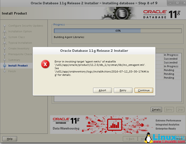 CentOS7 安装 Oracle 11g R2 完整手册及问题解决方法