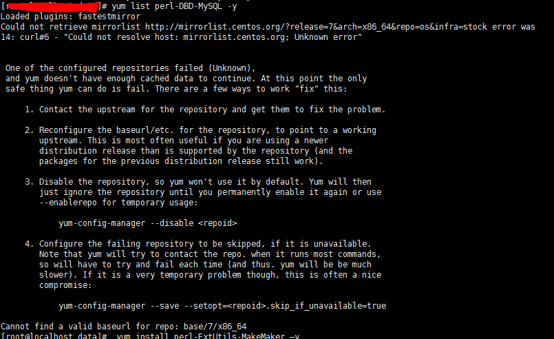 搭建 MHA 时 yum 安装 perl 模块提示 baseurl 错误 搭建 MHA 时 yum 安装 perl 模块提示 baseurl 错误