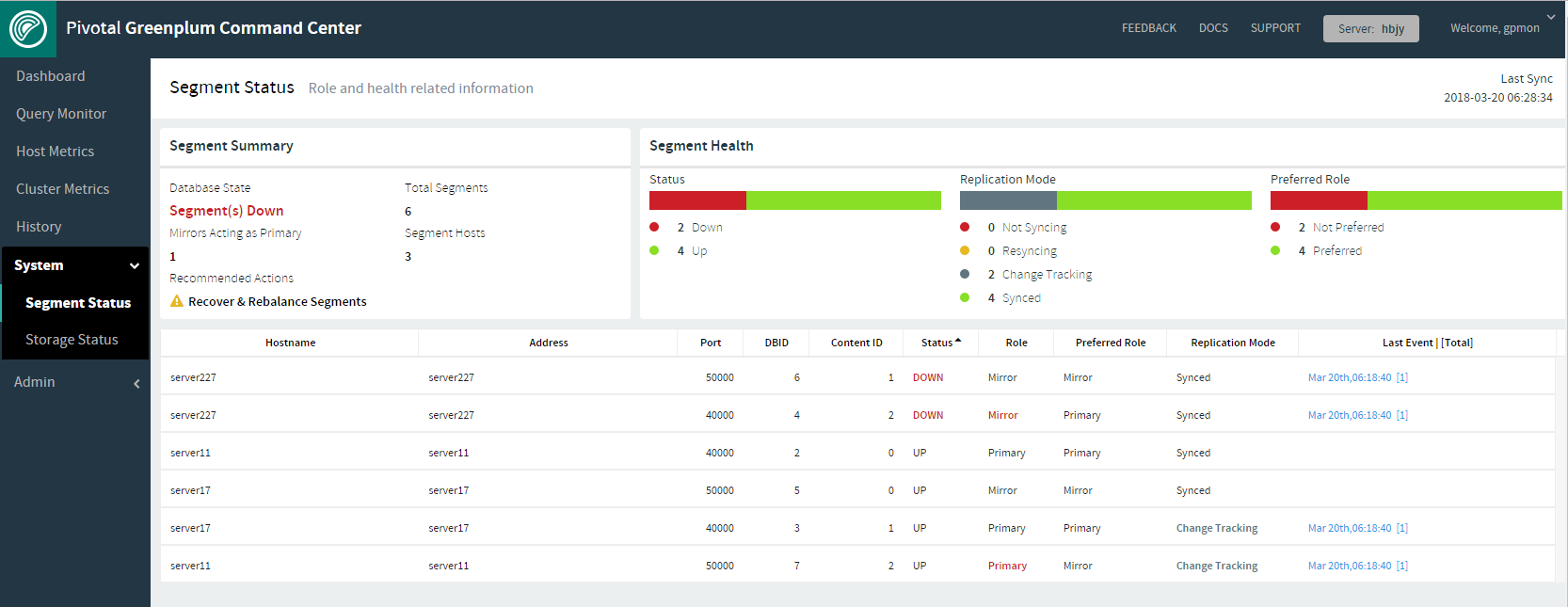 GreenPlum 数据库故障恢复测试 GreenPlum 数据库故障恢复测试