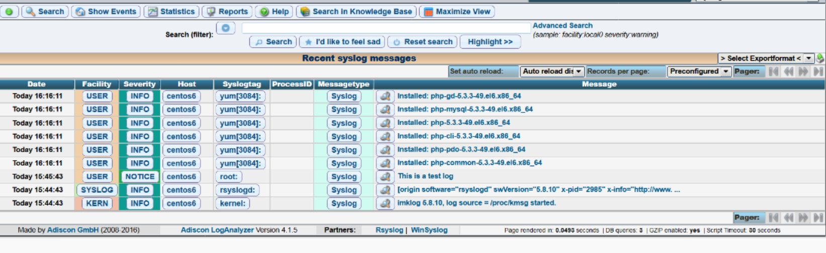 通过 LogAnalyzer 展示数据库中的日志
