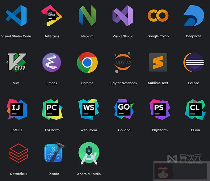 Codeium 插件支持的编辑器 IDE