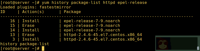 使用 Yum 查找软件的安装或者删除记录