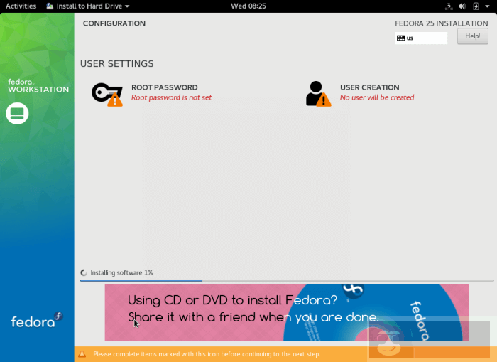 Fedora 25 Workstation 安装指南