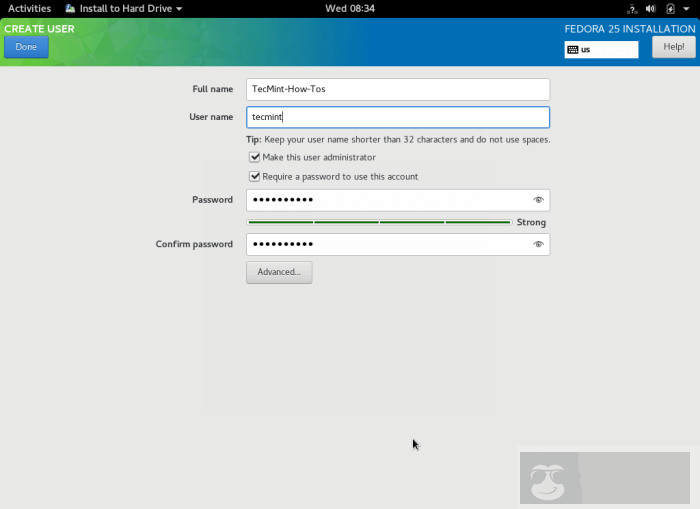 Fedora 25 Workstation 安装指南
