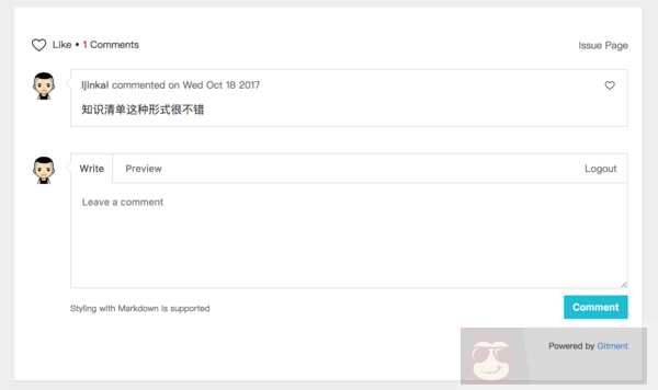 Gitment 基于 Github 的 Issues 实现的评论插件 Gitment 基于 Github 的 Issues 实现的评论插件