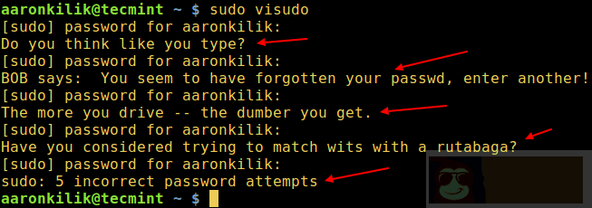自定义 sudo 在你输入错误的密码时嘲讽信息 自定义 sudo 在你输入错误的密码时嘲讽信息