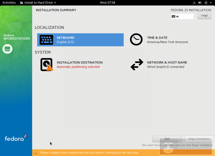 Fedora 25 Workstation 安装指南