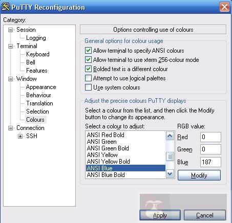 在 putty 中修改文字的颜色 在 putty 中修改文字的颜色