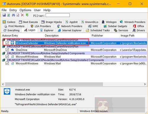 Win10 如何隐藏 Windows Defender 任务栏图标