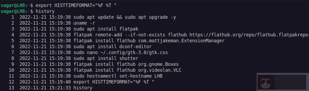 Linux 中的 history 命令中如何启用时间戳