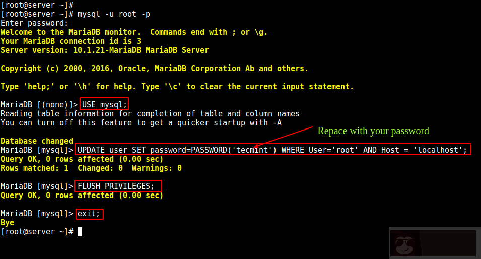 Linux 下轻松修改 MySQL/MariaDB 的 Root 密码 Linux 下轻松修改 MySQL/MariaDB 的 Root 密码