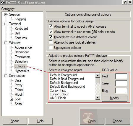 在 putty 中修改文字的颜色 在 putty 中修改文字的颜色