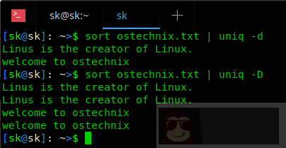 Linux 之 uniq 命令示例