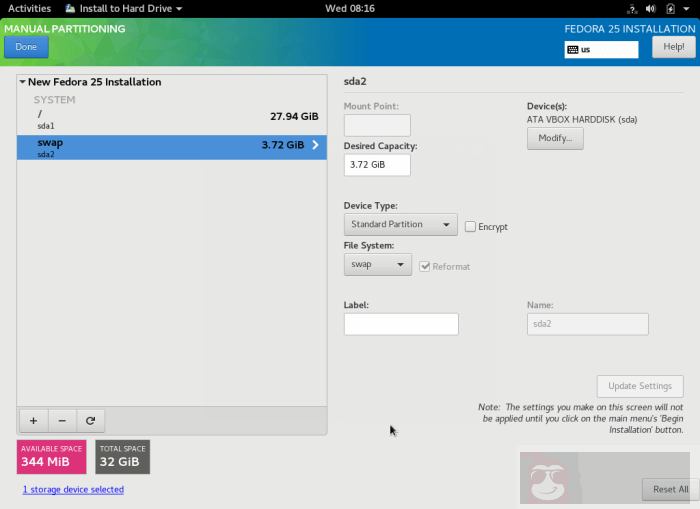 Fedora 25 Workstation 安装指南