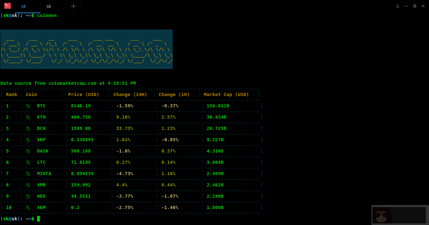 用命令行查看加密货币的价格