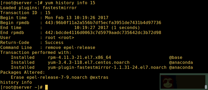 使用 Yum 查找软件的安装或者删除记录