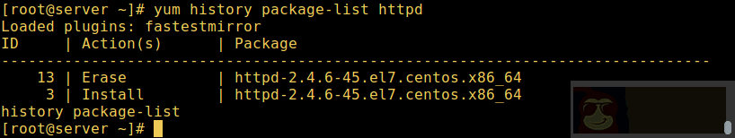 使用 Yum 查找软件的安装或者删除记录