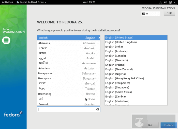 Fedora 25 Workstation 安装指南